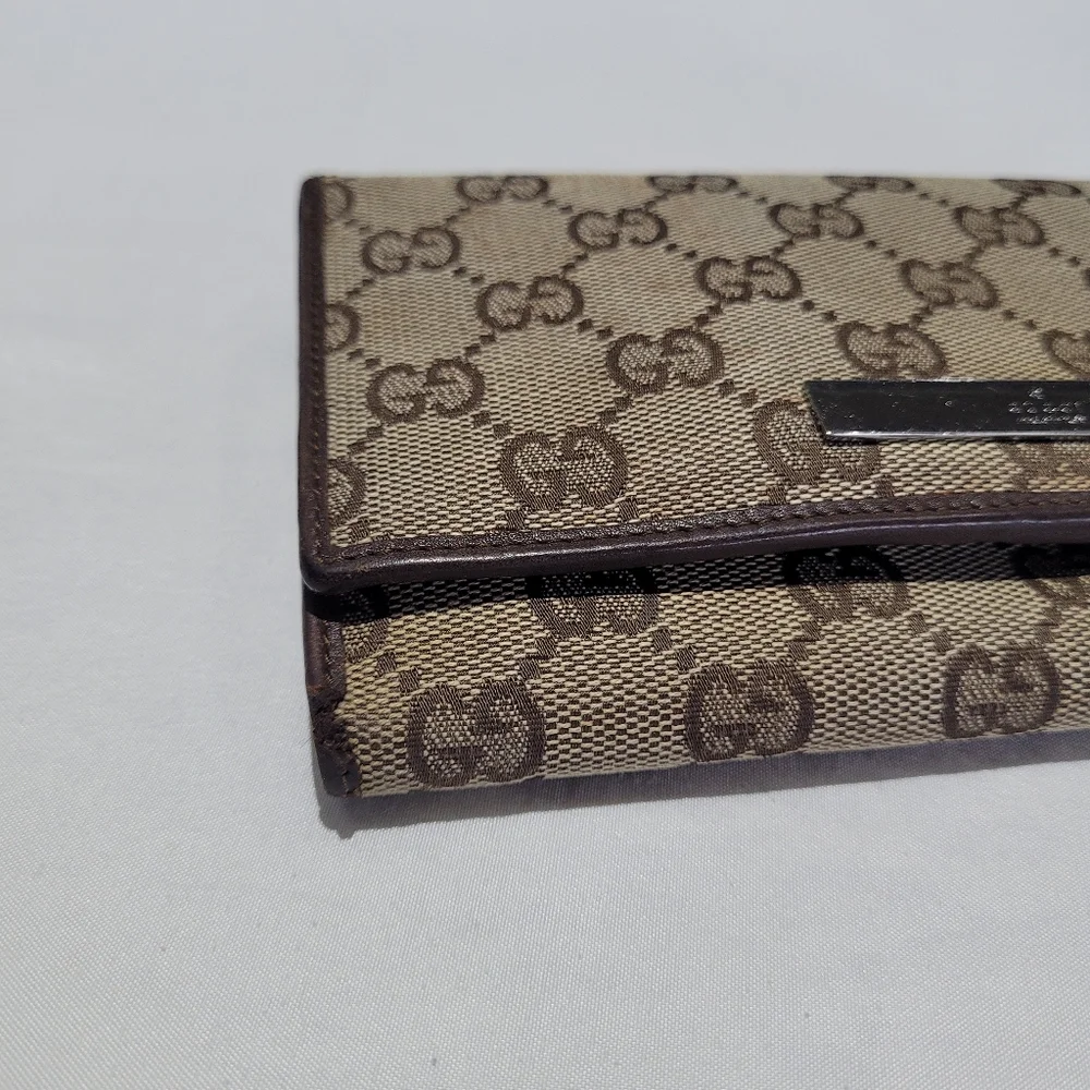 Gucci Brown Tan Wallet Card Holder Twist Lock Clutch Vintage Graphic Web Print - Picture 2 of 14